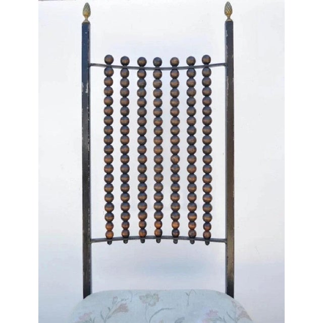 Hollywood Regency Wood Ball Abacus Wrought Iron Curule Dining Chairs - Set of 4 For Sale - Image 4 of 12
