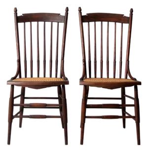 Antique 19th Century Cane-Seat Spindle Chairs Pair