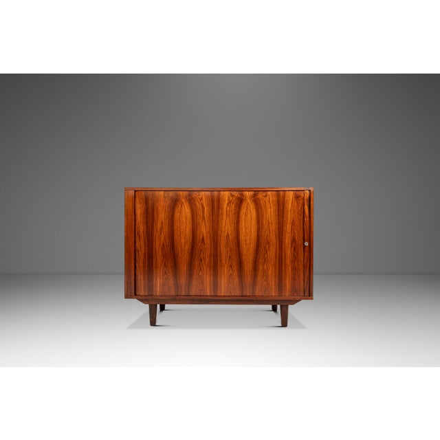 Brown Mid-Century Danish Modern Rosewood Credenza / Cabinet W/ Tambour Door Attributed to Marius Byrialsen for Nipu Møbelfabrik, Denmark, C. 1960s For Sale - Image 8 of 18