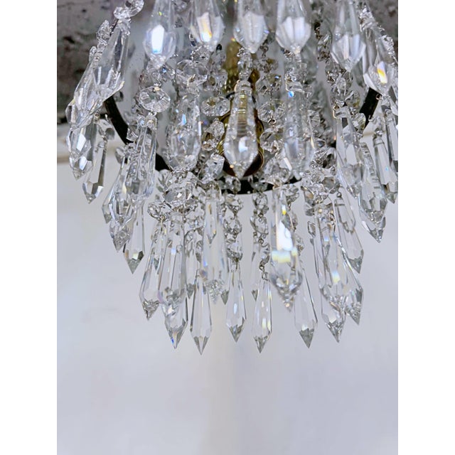 Hollywood Regency Vintage Tiered Crystal Upside Down Chandelier With Ornate Brass Crown For Sale - Image 3 of 8