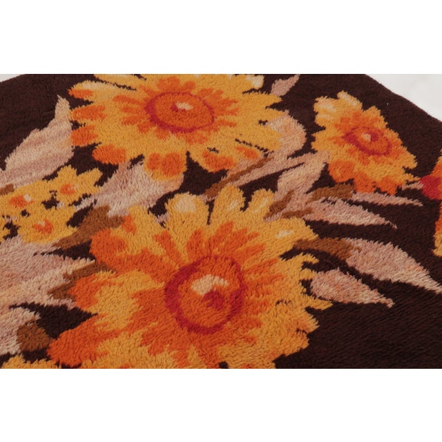 1960s Vintage Turkish Square Rug With Saffron and Brown Floral Elegance - Rug & Kilim For Sale - Image 5 of 8