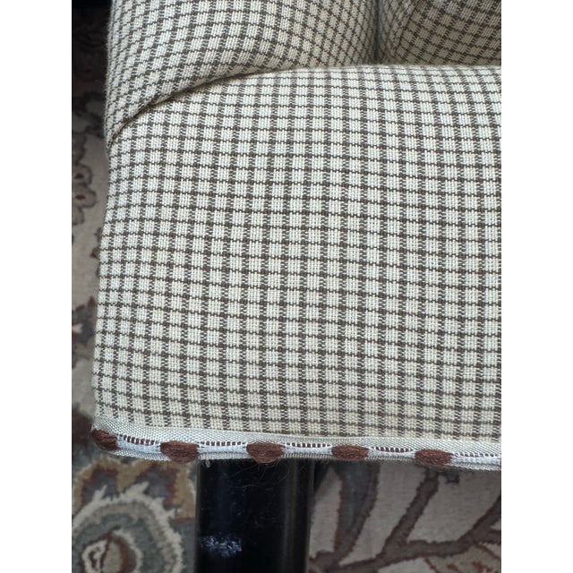 Beautifully tailored custom accent chair acquired from a distinguished Houston estate. This sophisticated chair features a...