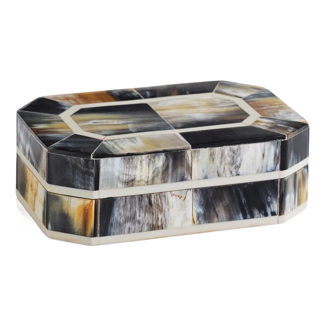 Baldur Black Horn Inlaid Decorative Box with Ivory Trim | Chairish