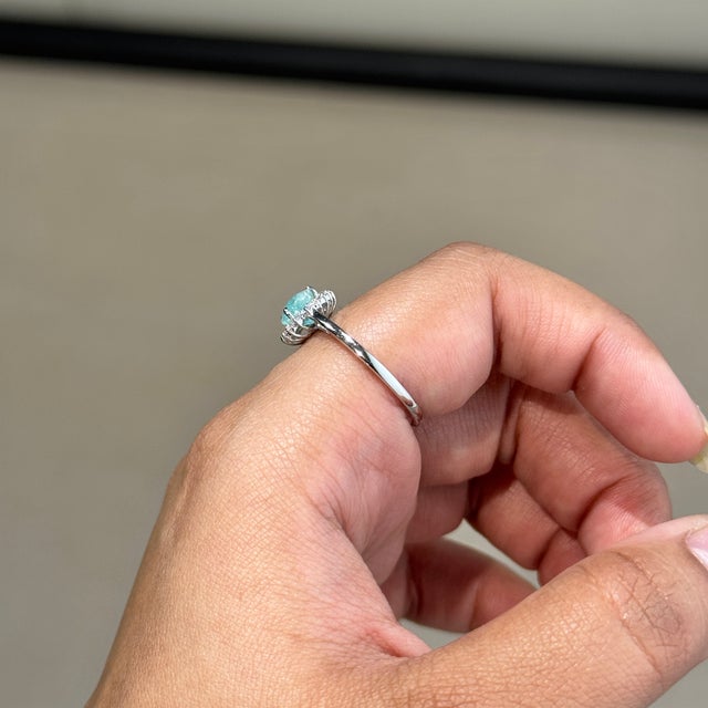18k Gold 1.09ct Pear Cut Paraiba Tourmaline Diamond Halo Cluster Ring Size 6 For Sale In New York - Image 6 of 18
