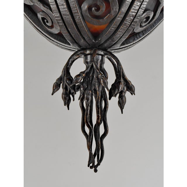 Burnt Orange 1920s Edgar Brandt & Daum French Art Deco Chandelier For Sale - Image 8 of 13