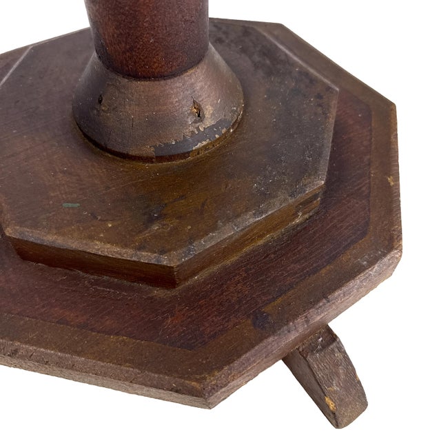 Antique 1890 Handmade Folk Art Wood Chunky Spool Victorian Edwardian Era Pedestal Plant Stand / Side Table For Sale - Image 15 of 16