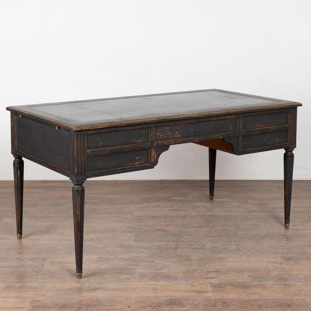Early 20th Century Swedish Black Painted Five-Drawer Desk With Embossed Leather Top For Sale - Image 18 of 18