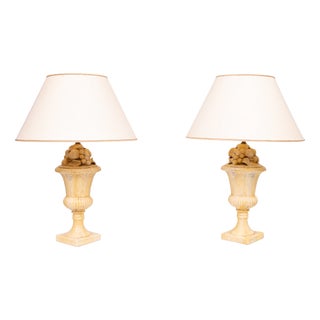 Classical Greek Fruit Ceramic Urn Table Lamps, Italy, 1970s, Set of 2 For Sale