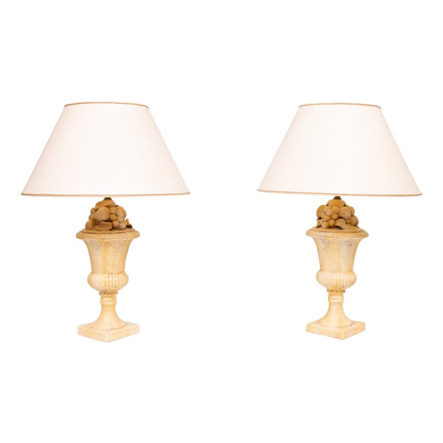 Classical Greek Fruit Ceramic Urn Table Lamps, Italy, 1970s, Set of 2 For Sale