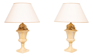 Classical Greek Fruit Ceramic Urn Table Lamps, Italy, 1970s, Set of 2