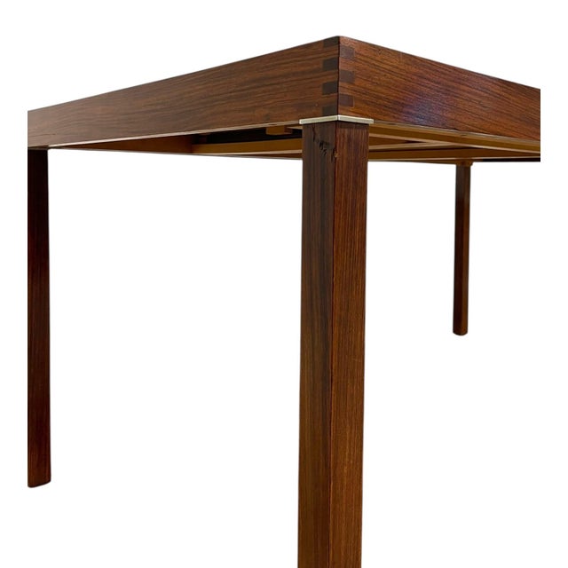 Vintage Mid-Century Modern Extendable Dining Table With Removable Stored Leaf For Sale - Image 9 of 11