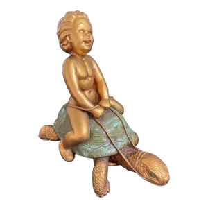 Large Vintage Italian Boy on Tortoise Chalkware Statue