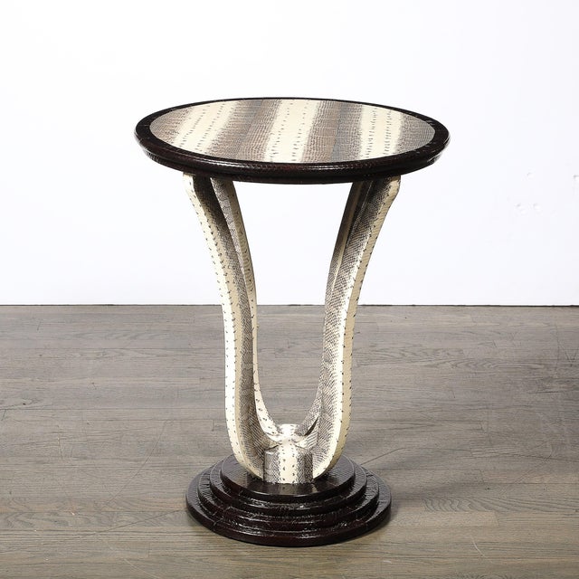 Mid-Century Gueridon Table in Python Leather With Stepped Base by Karl Springer For Sale - Image 11 of 15