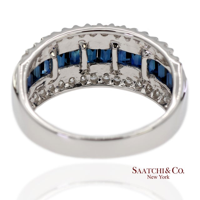 18k 750 Solid White Gold Natural Diamond and Natural Sapphire Band Ring, Size 7 For Sale In New York - Image 6 of 11