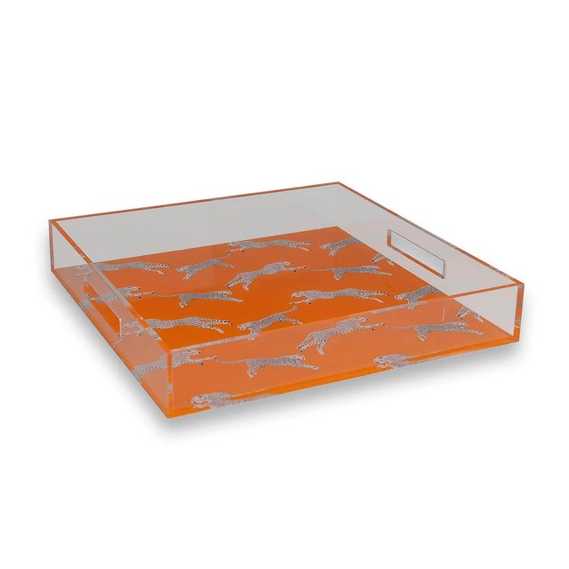 Scalamandre Maison by Port 68 Leaping Cheetah Orange Acrylic Tray For Sale In Chicago - Image 6 of 6