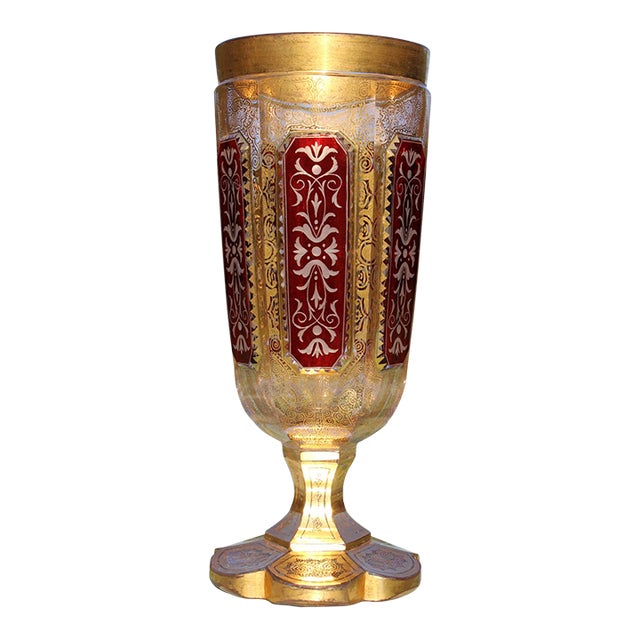 19th Century Bohemian Ruby Red and Gold Vase For Sale