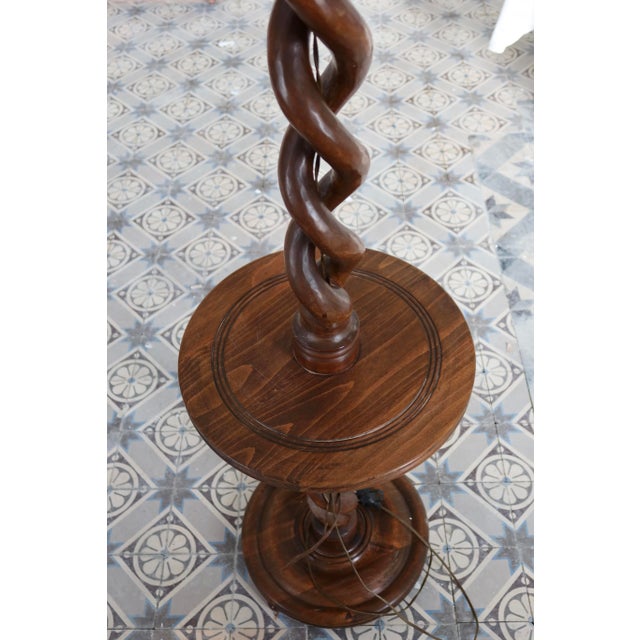 Vintage Twisted Wooden Lamp Base with Shelf, 1970s For Sale - Image 6 of 11