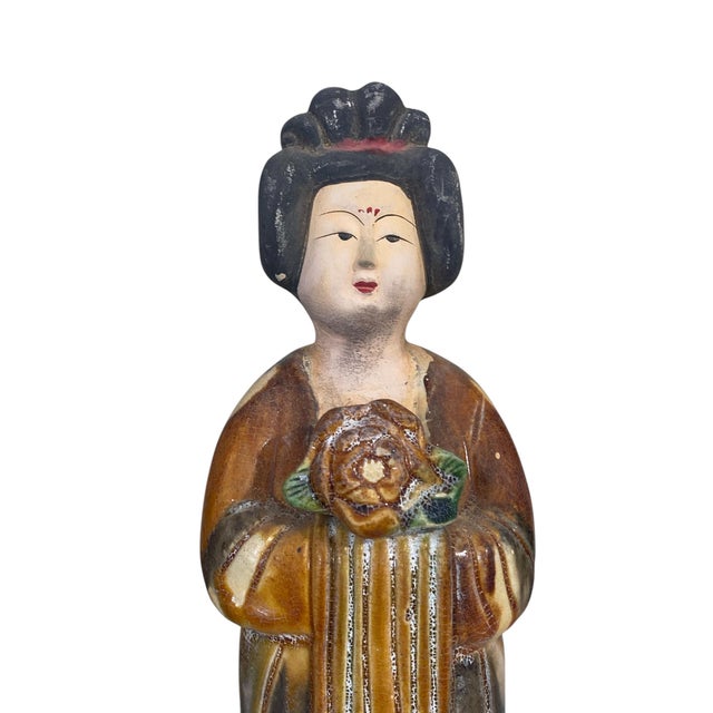 Chinese Chinese Ancient Tang Dynasty Style Female Figure Tomb Terracotta Painted Pottery For Sale - Image 3 of 7