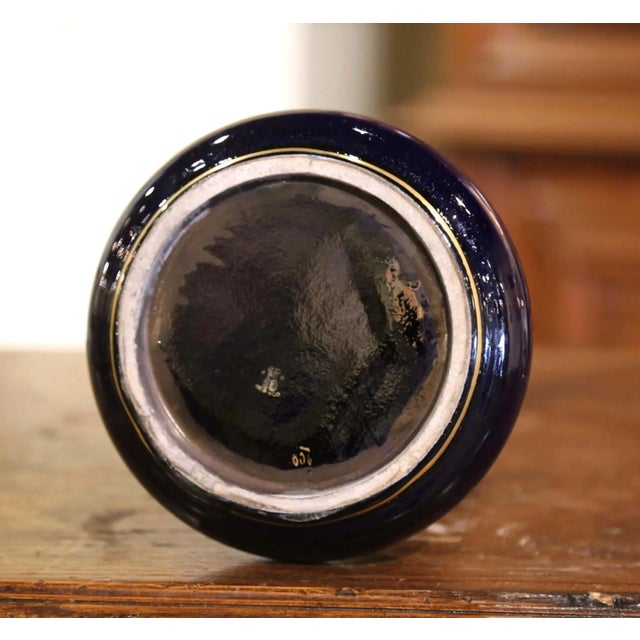 Blue 19th Century French Cobalt Blue and Gilt Porcelain Neoclassical Vase For Sale - Image 8 of 9