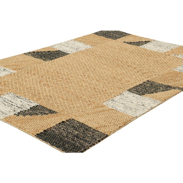 Rug & Kilim Rug & Kilim’s Abstract Flatweave in Beige Open Field With Geometric Border For Sale - Image 4 of 7