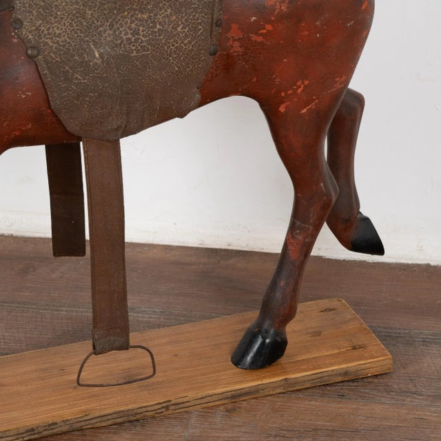 Wood Original Red Painted Carved Wooden Horse, Sweden Circa 1890 For Sale - Image 7 of 10