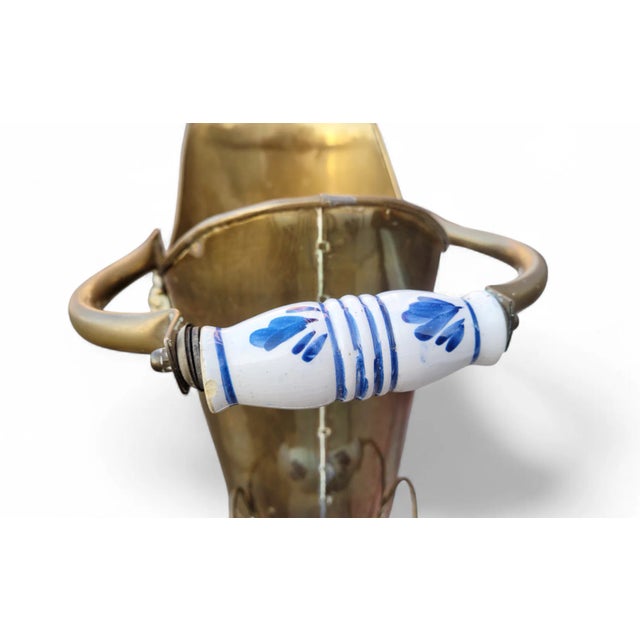 Antique Dutch Brass Umbrella Stand with Delft Blue Ceramic Handles, Netherlands, 1890 For Sale - Image 14 of 18