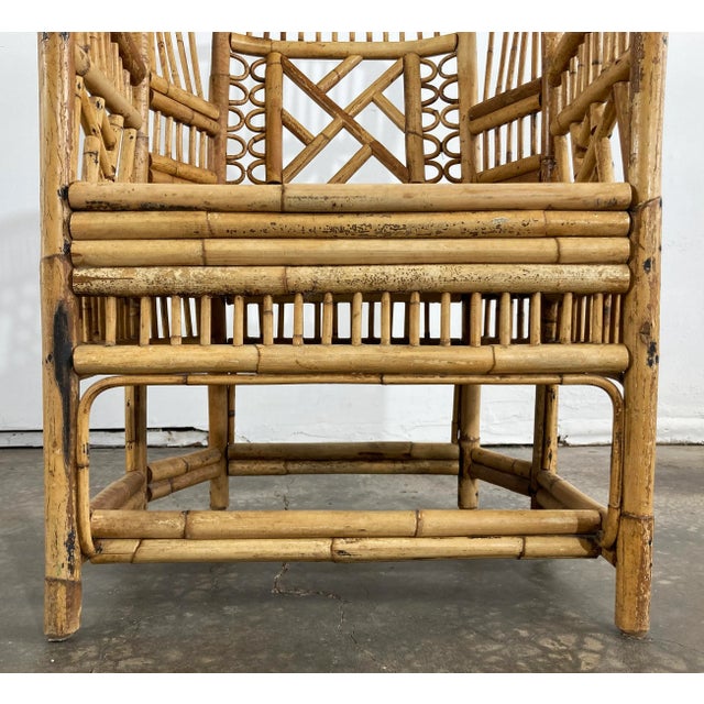 Vintage Chinoiserie Brighton Pavilion Style Rattan Arm Chair For Sale - Image 9 of 10