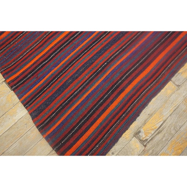 Turkish 1950s Vintage Multi Dark Strioe Turkish Decorative Kilim Flatweave Square Rug For Sale - Image 3 of 6