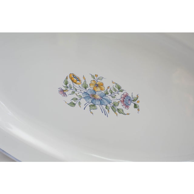 French Provincial Late 20th Century French Moustiers Faïence Dinnerware Set for Eight | Atelier De Ségriès | Hand-Painted Blue Banded Floral - 35pcs For Sale - Image 3 of 18