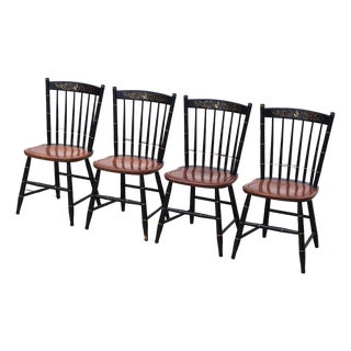 2001 Hitchcock Harvest Stenciled Faux Bamboo Cherry Windsor Dining Chairs, Set of 4 For Sale