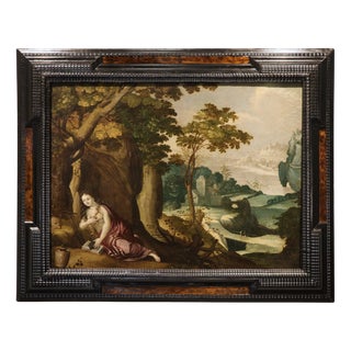 Workshop of Paul Bril, Landscape with Mary Magdalene, 1640, Oil on Canvas For Sale