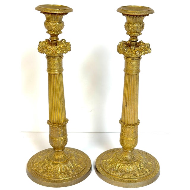 Pair Charles X Ormolu Candlesticks, France, 1825-1835, Attributed to Pierre-François Feuchère Workshop 11.5" high × 5"...