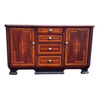 Antique Inlaid Buffet Sideboard W Rare Locking Drawer Mechanism For Sale
