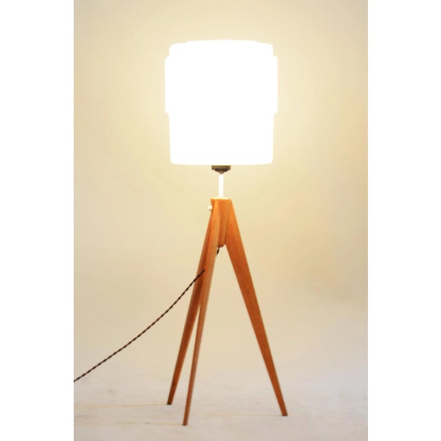 Mid-Century Floor Lamp in Oak & Milk Glass attributed to Úluv, 1950s For Sale - Image 4 of 5