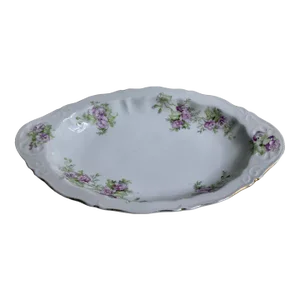 L S & S Carlsbad White Porcelain Lavender Floral Transferware Dish, Circa 1900