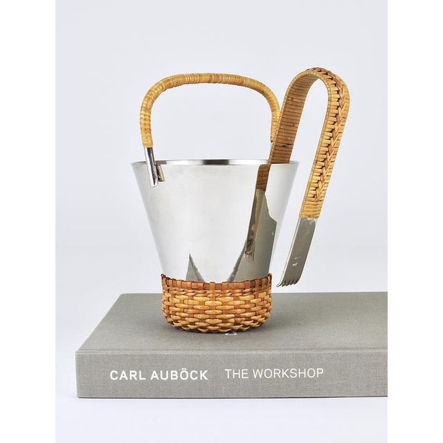Vintage Nickel-Plated Ice Bucket and Tongs by Carl Auböck, Austria, 1950s, Set of 2 For Sale - Image 3 of 16