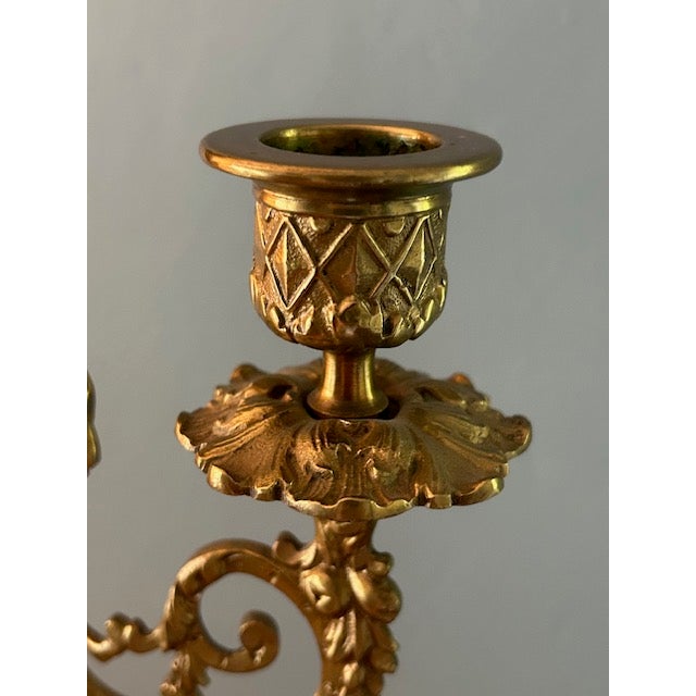 Rococo Antique French Rococo Style Solid Brass 3-Light Candelabras - A Pair For Sale - Image 3 of 14