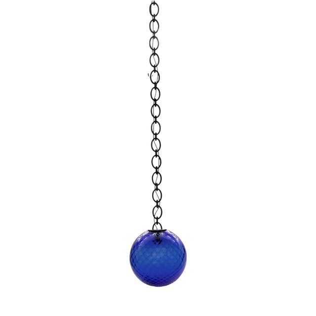 Cobalt Blue Glass Globe Brass Big Chain Empoli Pendant by Magic Circus Editions For Sale