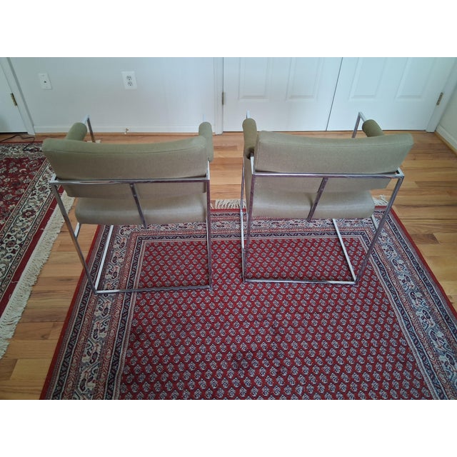 Mid-Century Modern Mid 20th Century Two Milo Baughman for Thayer Coggin 1188 "Thin Line" Chrome & Beige Armchair For Sale - Image 3 of 9