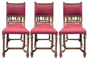 Renaissance Style Carved Walnut Chairs, Set of 6