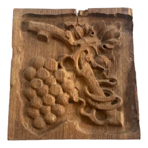 1970s Vintage Hand Carved Grape Wooden Plaque Wall Decor