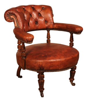 Small Vintage Armchair in English Cognac Mahogany and Leather, 1800s
