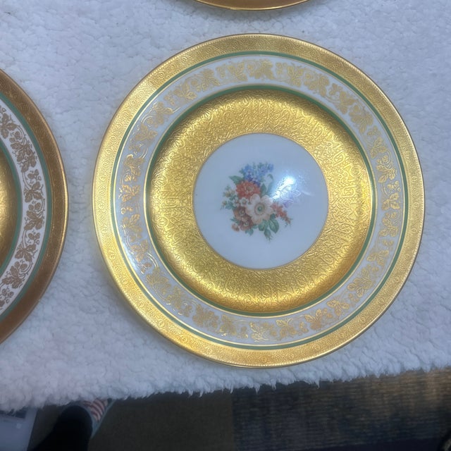 Antique 24k Gold Encrusted Floral Plates by Cauldon & Heinrich - Set of 6 For Sale In Kansas City - Image 6 of 12