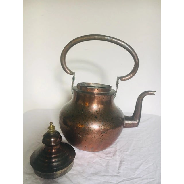 Antique Copper and Brass Tea Kettle For Sale - Image 4 of 10