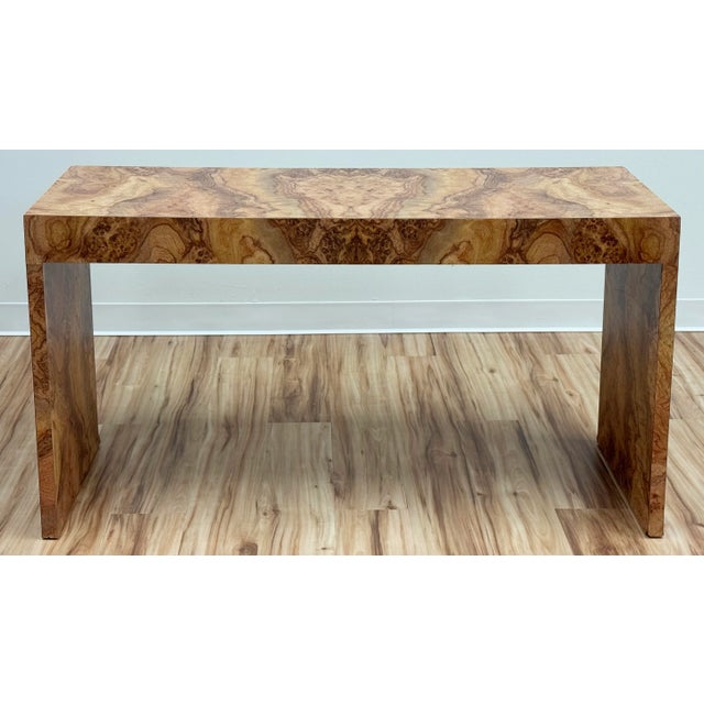 Brown Vintage Faux Burlwood Console Table For Sale - Image 8 of 12