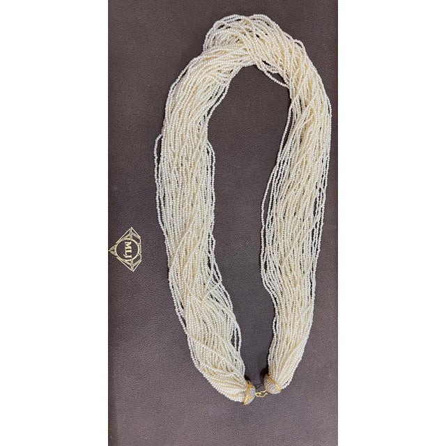 2010s 400 Carat Seed Pearl Necklace with Diamond & 14 Karat Yellow Gold Bell Cap Clasp For Sale - Image 5 of 18