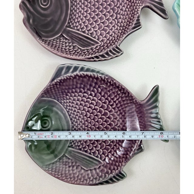 Vintage Faiobidos Portuguese Majolica Ceramic Dessert Appetizer Fish Plates-Set of 6 For Sale - Image 4 of 6