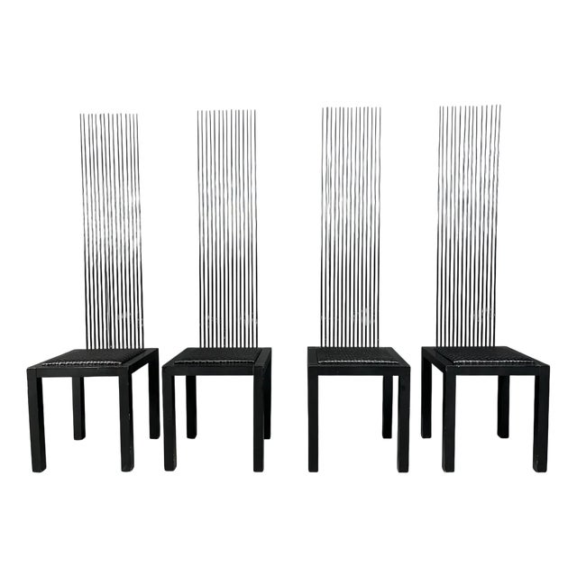 Vintage High Back Dining Chairs, 1980s, Set of 4 For Sale