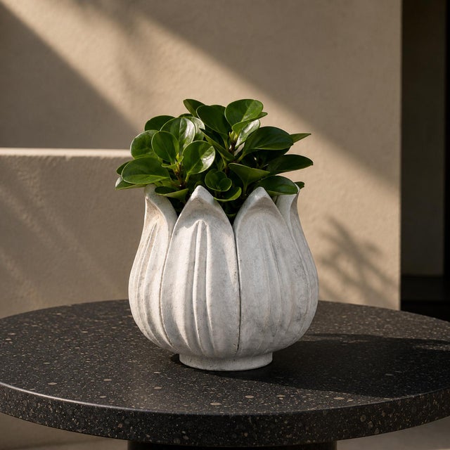 Indian Small Vintage White Marble Tulip Pot For Sale - Image 3 of 3