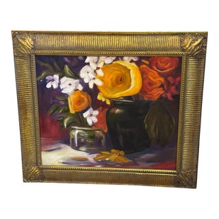 Original Floral Still Life Oil Painting, Signed & Framed For Sale